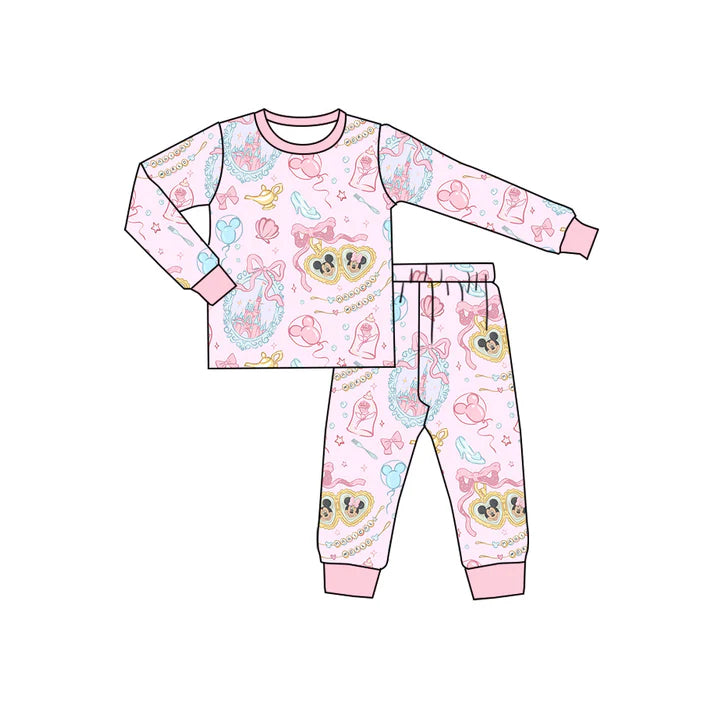 Preorder(moq 5) Baby Girls Cartoon Mouses Shell Castles Top Pants Pajamas Sets 10.29