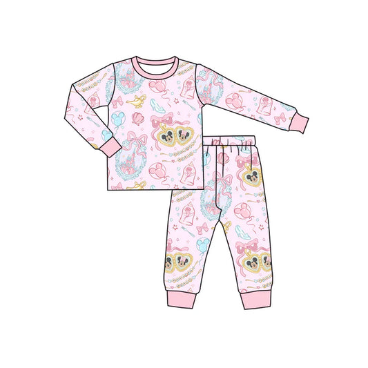 Preorder(moq 5) Baby Girls Cartoon Mouses Shell Castles Top Pants Pajamas Sets 10.29
