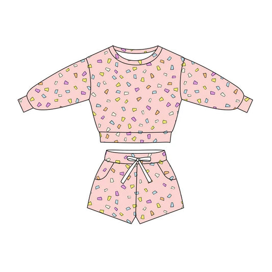 Preorder(moq 5) Baby Girls Pink Candy Plaid Long Sleeve Pockets Shorts Clothes Sets 10.27