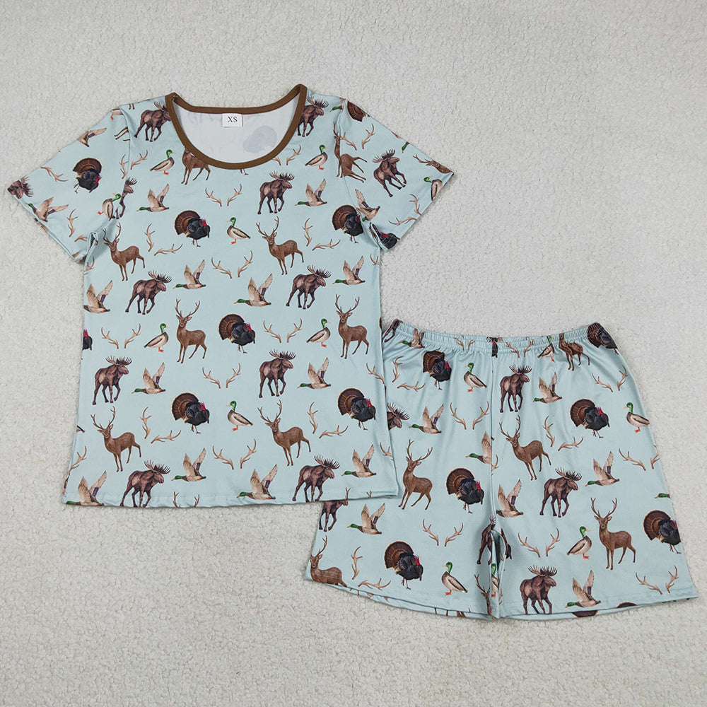 Adult Women Pajamas Turkey Deer Ducks Top Shorts Hunting Pajamas Sets GSSO2711 12.10