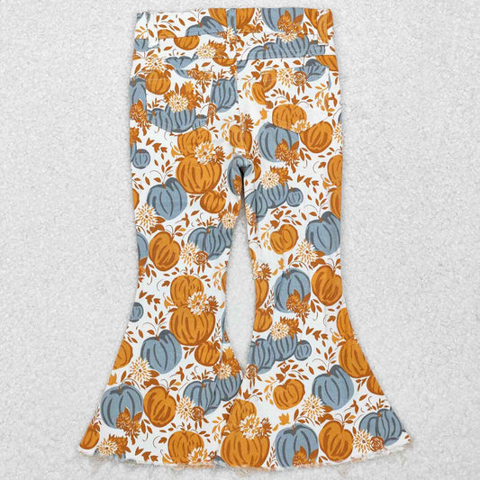 Baby Girls Jeans Pants Fall Pumpkin Flowers Denim Pants Jeans P0487