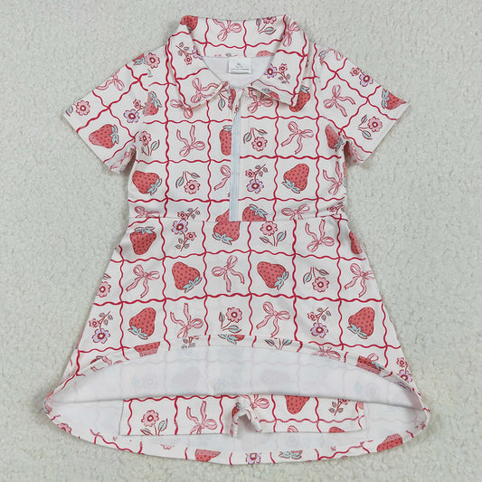 Baby Girls Dress Short Sleeves Bows Strawberry Zipper Knee Length Dresses GSD2407 5.8