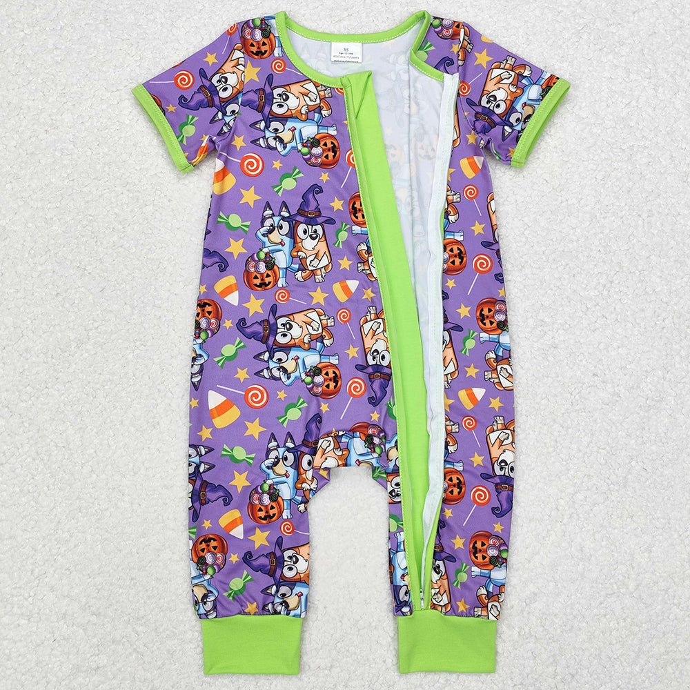 Baby Infant Boys Rompers Dog Halloween Purple Bamboo Zip Sleepers Rompers SR1803