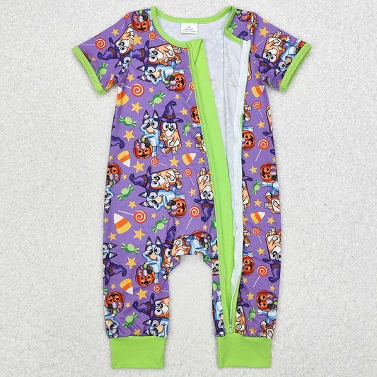 Baby Infant Boys Rompers Dog Halloween Purple Bamboo Zip Sleepers Rompers SR1803