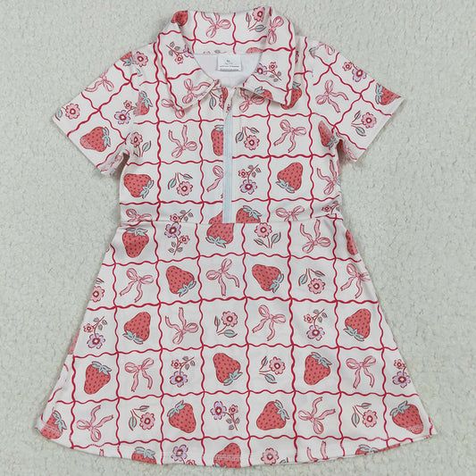 Baby Girls Dress Short Sleeves Bows Strawberry Zipper Knee Length Dresses GSD2407 5.8