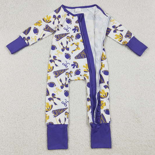 Baby Girls Rompers Team Purple Bows Footballs Ruffle Zipper Footie Rompers LR2513 10.1