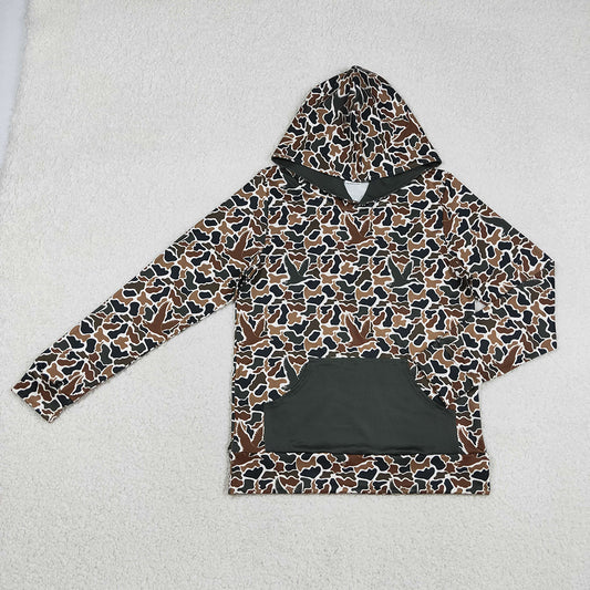 Adult Men Dark Brown Ducks Camo Pocket Southern Hunting Hoodies Top BT1472 12.10