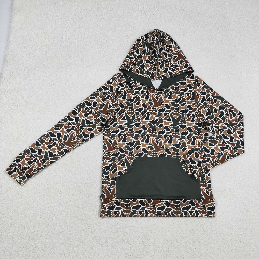Adult Men Dark Brown Ducks Camo Pocket Southern Hunting Hoodies Top BT1472 12.10