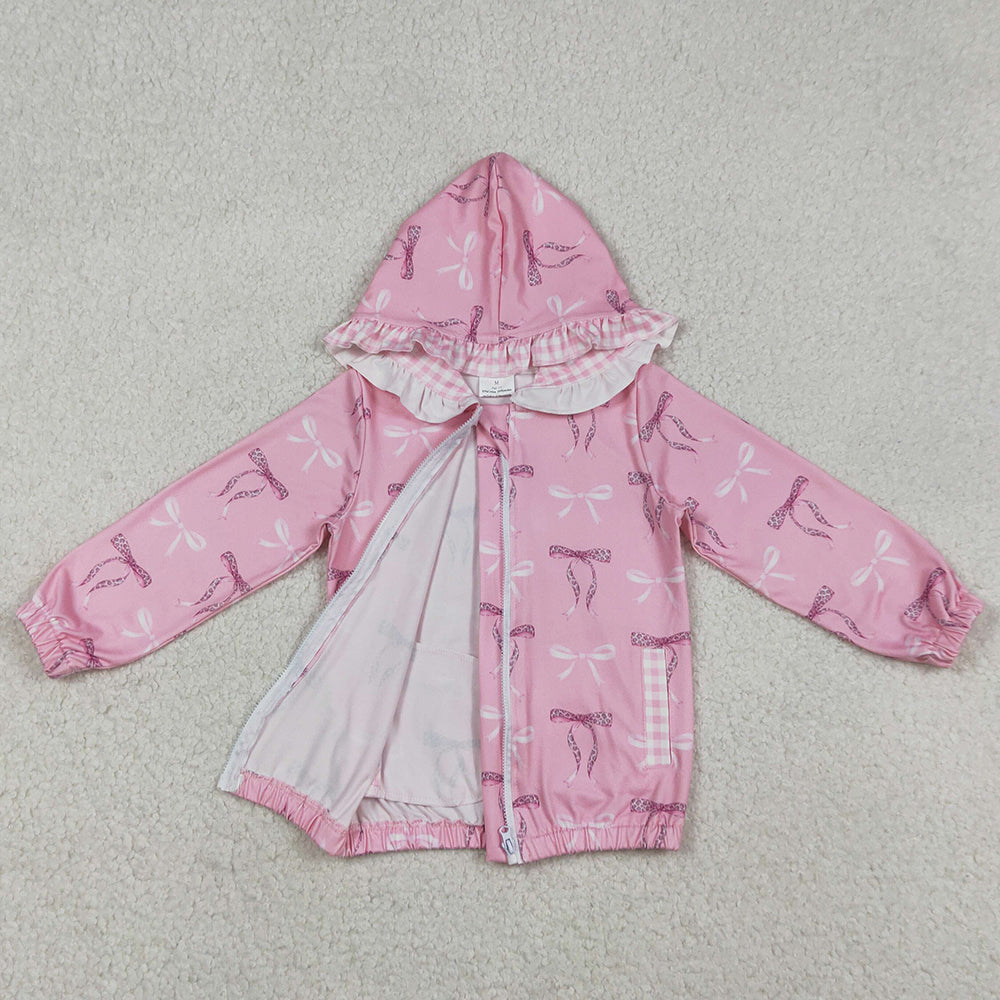 Baby Girls Clothes Pink Bows Pocket Zipper Ruffle Hoodies Jackets Top GT1217 12.23
