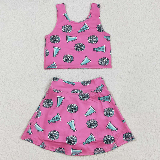 Baby Girls Clothes Pink Cheer Top Skort Yoga Sets GSD1924 5.8