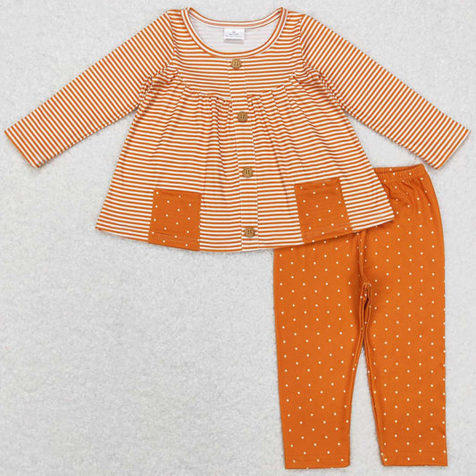 Baby Girls Clothes Long Sleeve Mustard Stripes Pocket Tunic Dots Legging Sets