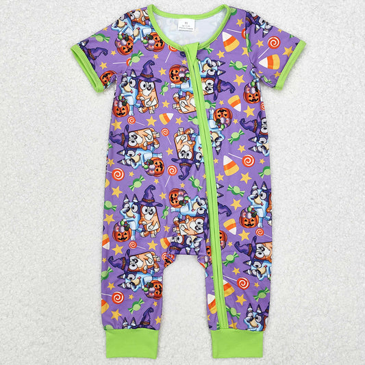 Baby Infant Boys Rompers Dog Halloween Purple Bamboo Zip Sleepers Rompers SR1803
