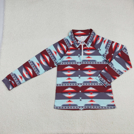 Adult Women Clothes Long Sleeve Western Aztec Zipper Pullovers Tops GT0877 12.25
