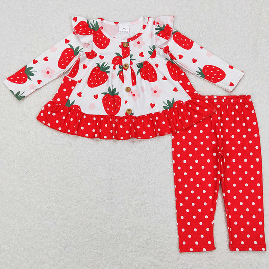 Baby Girls Clothes Strawberry Pocket Top Polka Dots Legging Sets