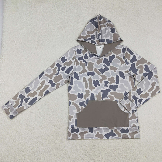Adult Men Clothes Long Sleeve Southern Grey Camo Pocket Hoodies Top BT1471 12.25
