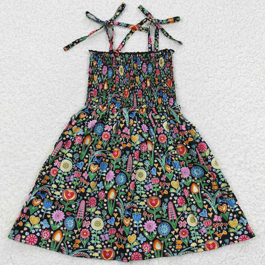 Baby Girls Dress Colorful Flowers Elastic Knee Length Dresses GSD0365