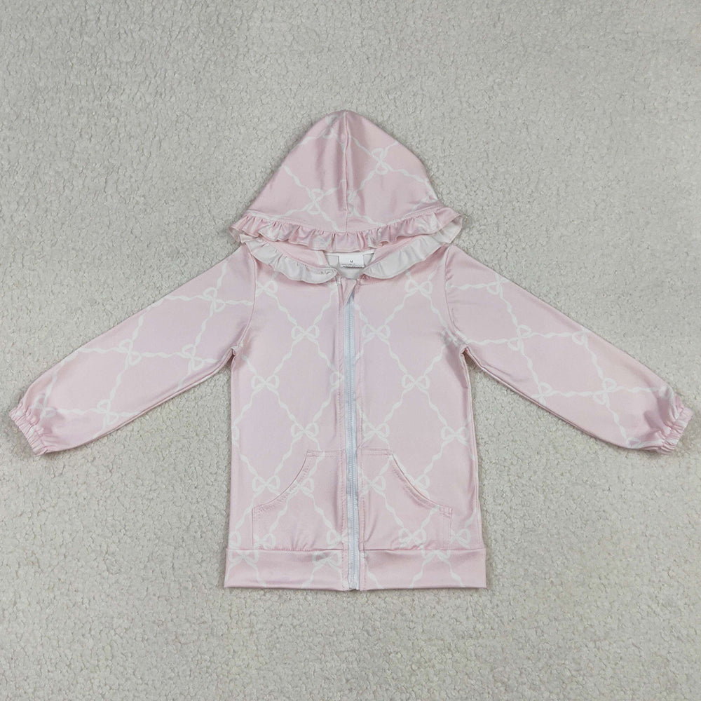 Baby Girls Clothes Pink Bows Checked Pocket Zip Ruffle Hoodies Jackets Top GT1246 12.20