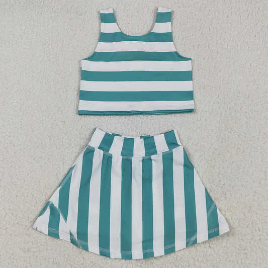 Baby Girls Clothes Sleeveless Green Stripe Top Skort Yoga Sets GSD2432 5.10