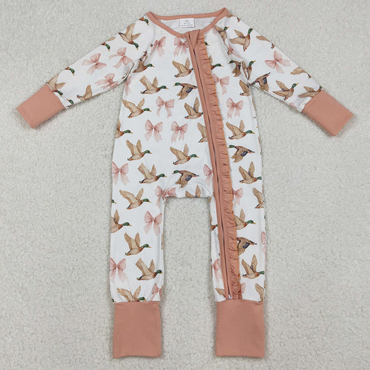 Baby Girls Rompers Ducks Bows Plaid Ruffle Zipper Footie Rompers LR2545 10.1