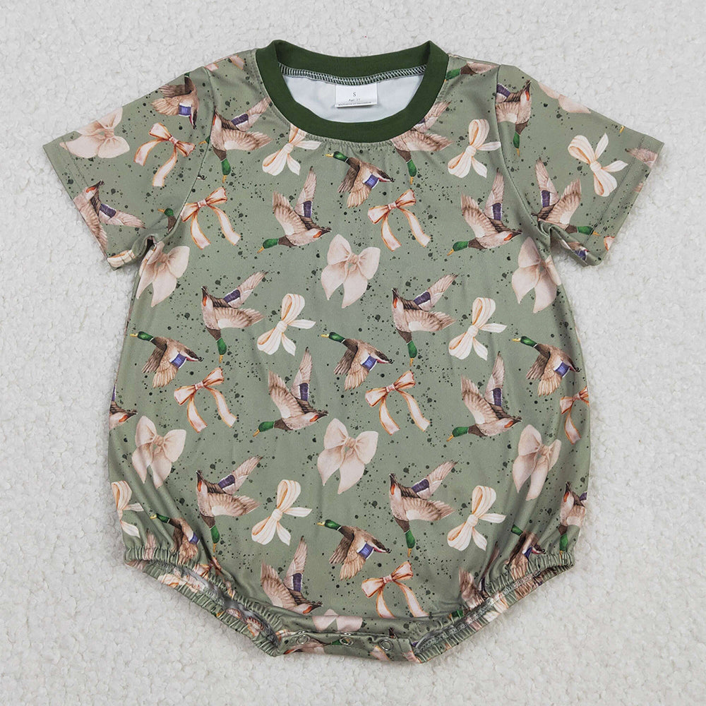 Baby Boys Rompers Short Sleeve Green Ducks Bows Hunting Rompers SR3421 12.8