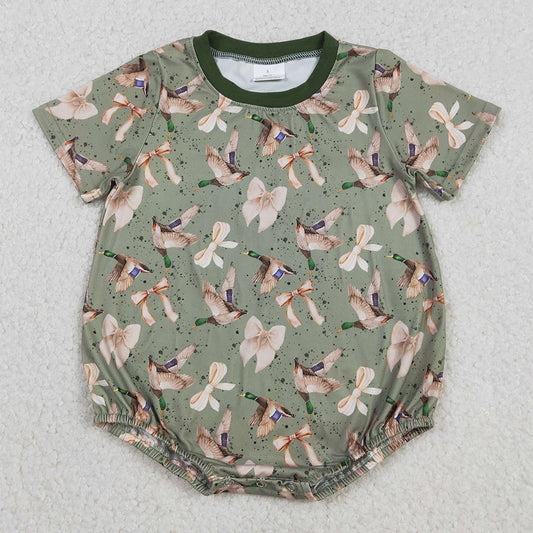 Baby Boys Rompers Short Sleeve Green Ducks Bows Hunting Rompers SR3421 12.8