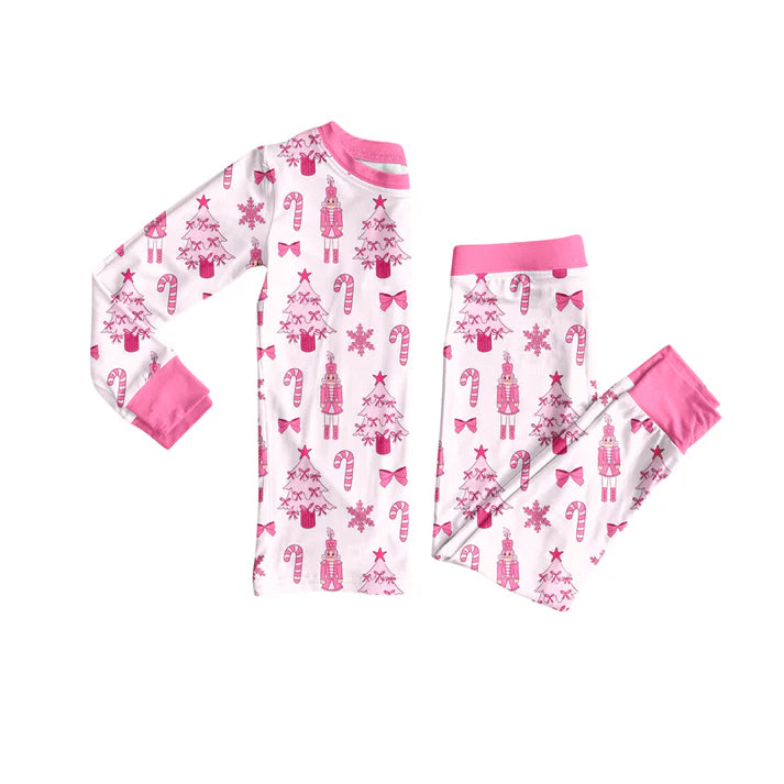 Preorder (moq 5)Baby Girls Pink Long Sleeves Soldier Trees Top Pant Pajamas Set 6.17