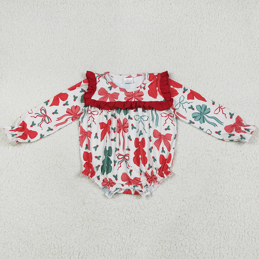 Baby Girls Rompers Christmas Red Green Bows Ruffle Rompers LR2209 6.24