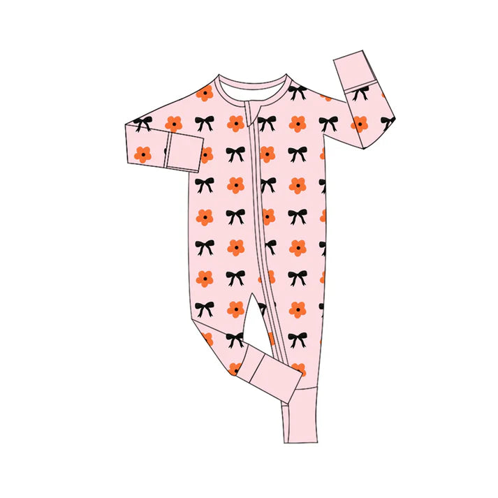 Preorder(moq 5)Baby Infant Girls Long Sleeves Flowers Bows Zipper Rompers 7.31