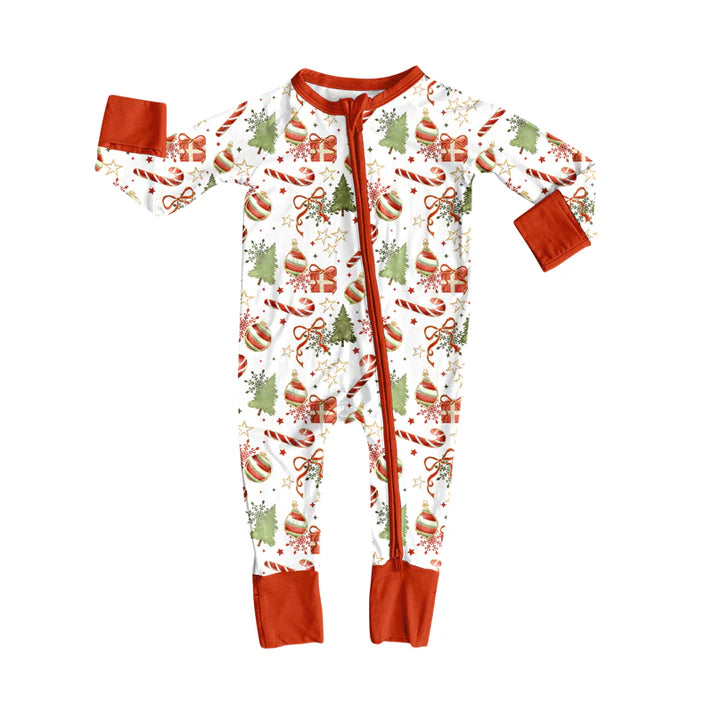 Preorder(moq 5)Baby Boys Christmas Gifts Candy Cane Zipper Footie Rompers 8.7