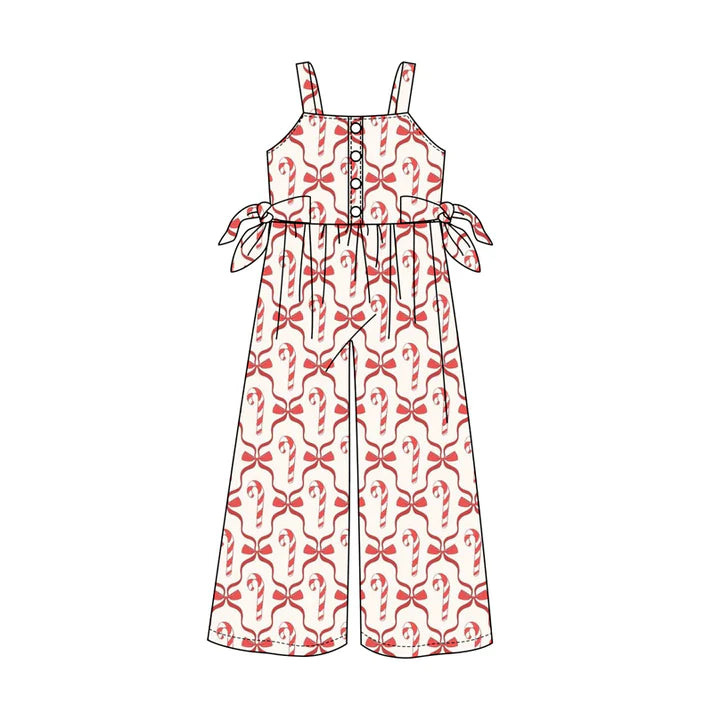 Preorder (moq 5)Baby Girls Strap Pink Bows Candy Cane Plaid Button Pant Jumpsuits 6.14