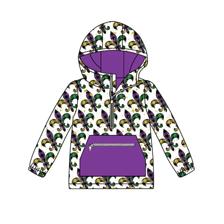 Preorder (moq 8)Baby Boys Anchors Checked Pocket Zipper Mardigras Hoodies Top 9.10