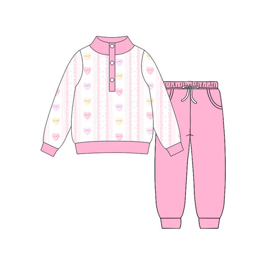 Preorder(moq 5) Baby Girls Hearts Stripe Button Top Pockets Jogger Valentine Clothes Sets 10.31