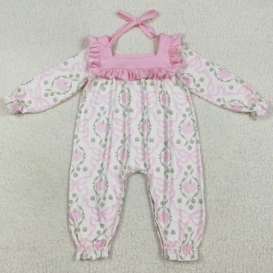 Baby Girls Rompers Long Sleeves Pink Pumpkins Bows Plaid Pant Rompers LR2255 7.7