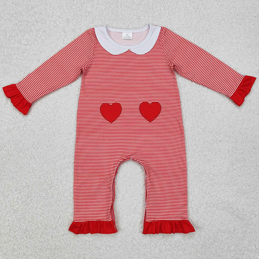 Baby Infant Girls Rompers Valentines Red Stripes Hearts Rompers LR2113