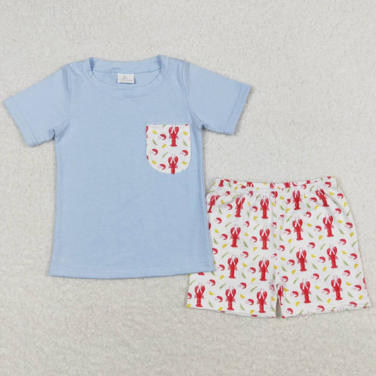 Baby Boys Clothes Blue Pocket Shirt Crawfish Shorts Summer Sets BSSO0648