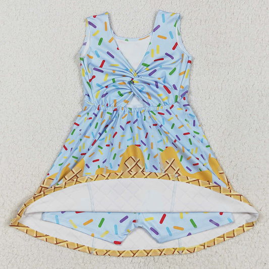 Baby Girls Dress Blue Ice-cream Drip Yoga Skort Knee Length Dresses GSD2415 5.10