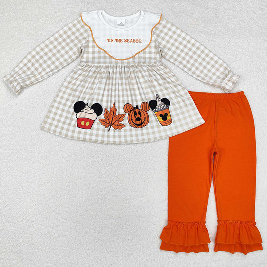 Baby Girls Clothes Halloween Checkered Cartoon Tunic Tops Ruffle Pants Sets GLP1880