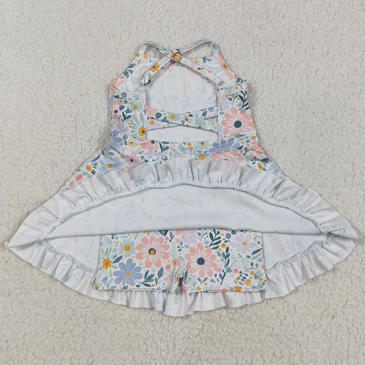 Baby Girls Dress Aqua Strap Floral Yoga Ruffle Knee Length Dresses GSD2281 5.10