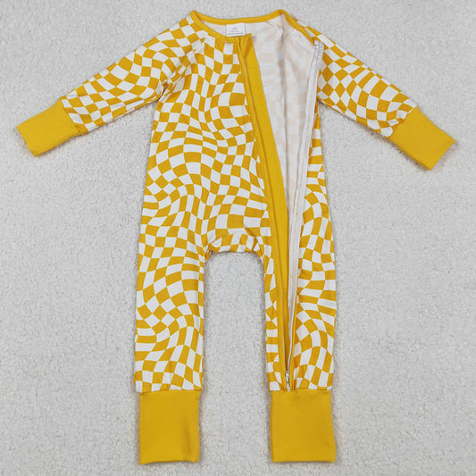 Baby Infant Boys Rompers Yellow Checkered Zip Footie Long Sleeve Rompers LR1089 10.1