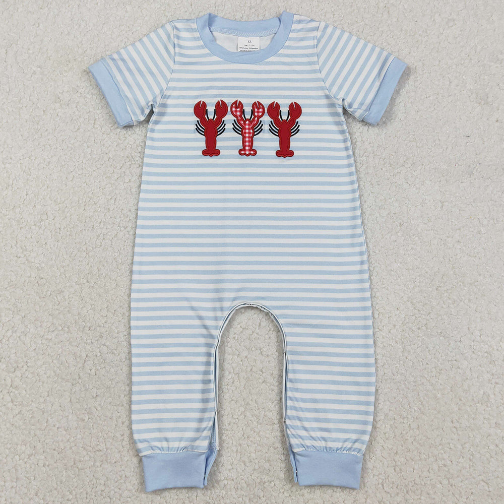 Baby Boys Rompers Embroidery Crayfishes Grey Stripe Footie Rompers SR3333 12.10