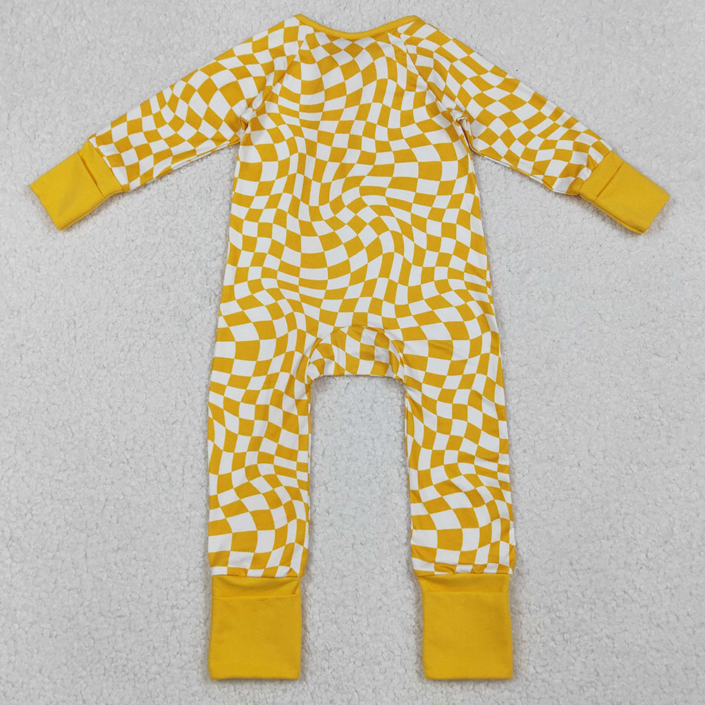 Baby Infant Boys Rompers Yellow Checkered Zip Footie Long Sleeve Rompers LR1089 10.1