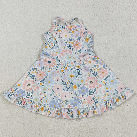 Baby Girls Dress Aqua Strap Floral Yoga Ruffle Knee Length Dresses GSD2281 5.10