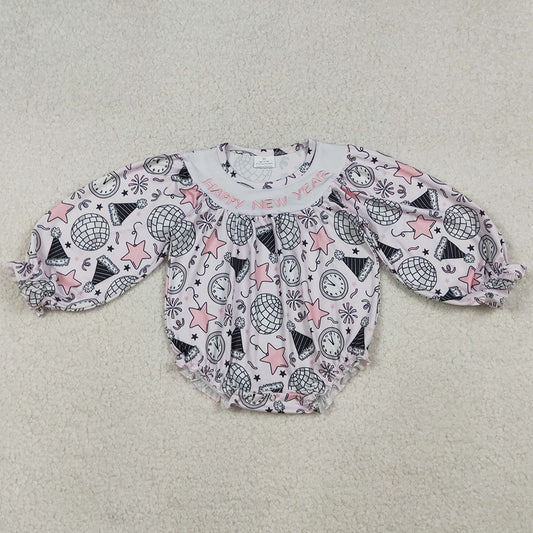 Baby Girls Smocked Rompers Embroidery Happy New Year Stars Firework Ruffle Rompers LR2493 10.2