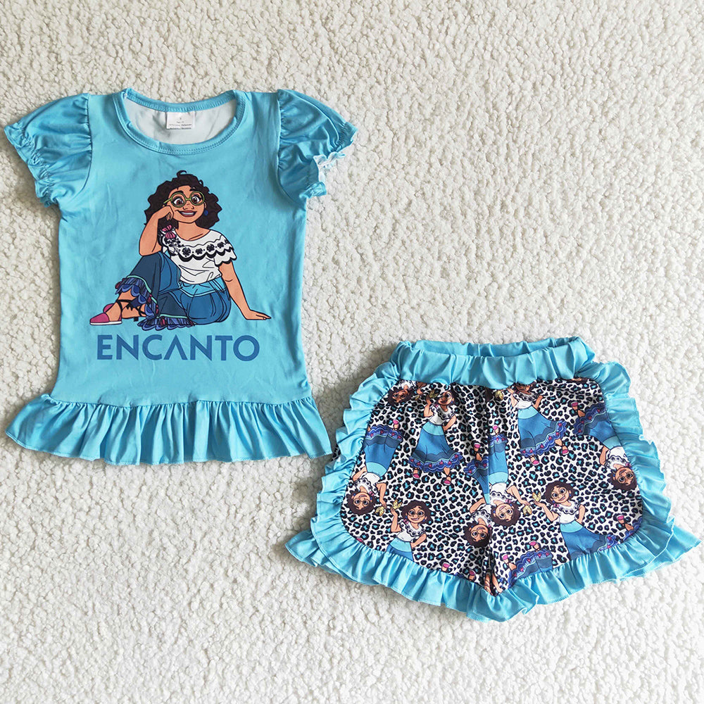Boutique Baby Girls Clothes Set Summer Girls Short Sleeve Ruffle Shorts Outfits GSSO0019