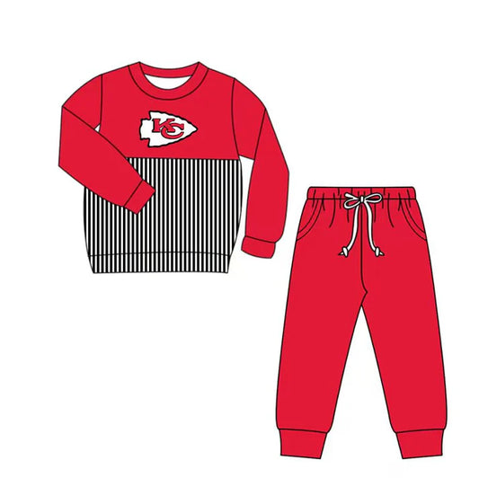 Preorder(moq 5)Baby Boys KC Stripe Top Pockets Jogger Pants Team Clothes Sets 12.17