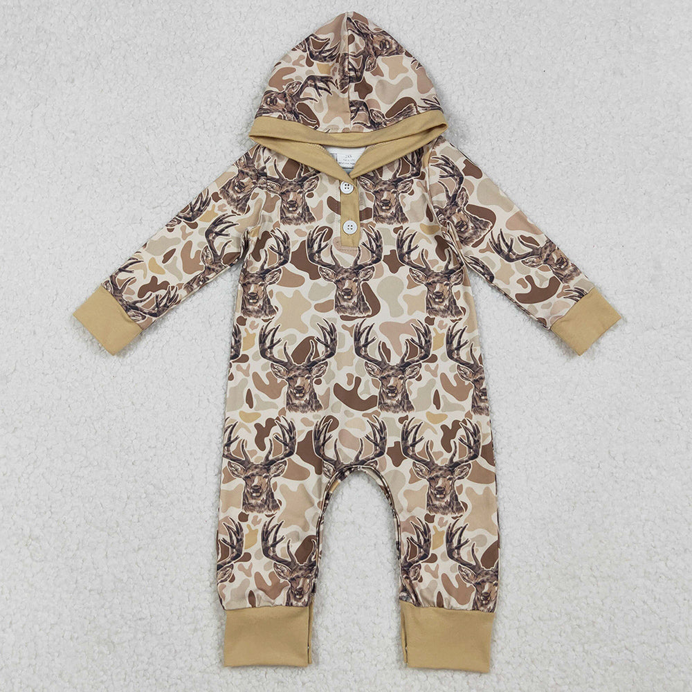 Baby Boys Rompers Khaki Camo Deer Button Hoodie Hunting Rompers LR2593 10.4
