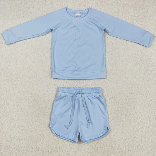 Baby Girls Sports Clothes Blue Long Sleeves Top Short Yoga Sets GLS0006 5.10