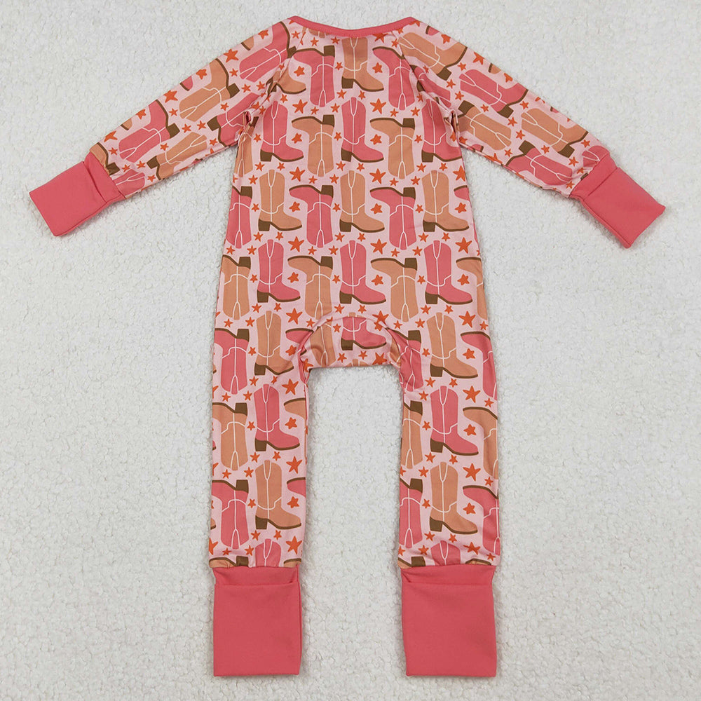Baby Girls Rompers Boots Stars Western Zipper Footie Rompers LR2733 10.14