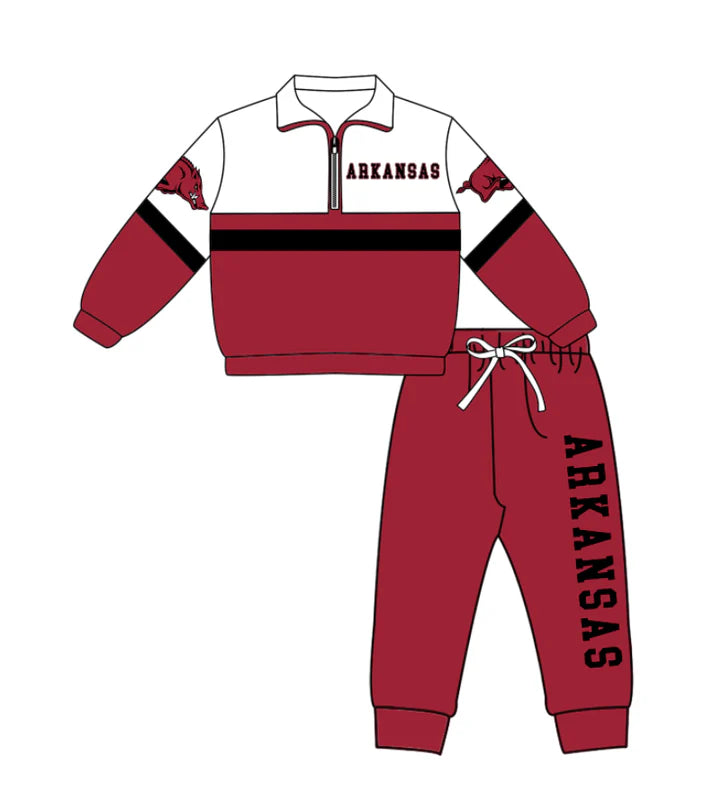 Preorder (moq 5)Baby Boys Arkansas Zipper Pullover Jogger Pants Team Clothes Set 1.6