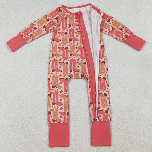 Baby Girls Rompers Boots Stars Western Zipper Footie Rompers LR2733 10.14